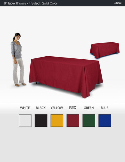 6' Table Throws - 4 Sided . Solid Stock Color NO IMPRINT